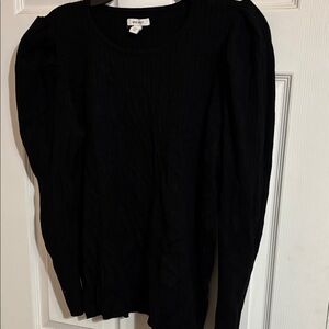 Nine West Black Ribbed Puff-Sleeve Sweater Top